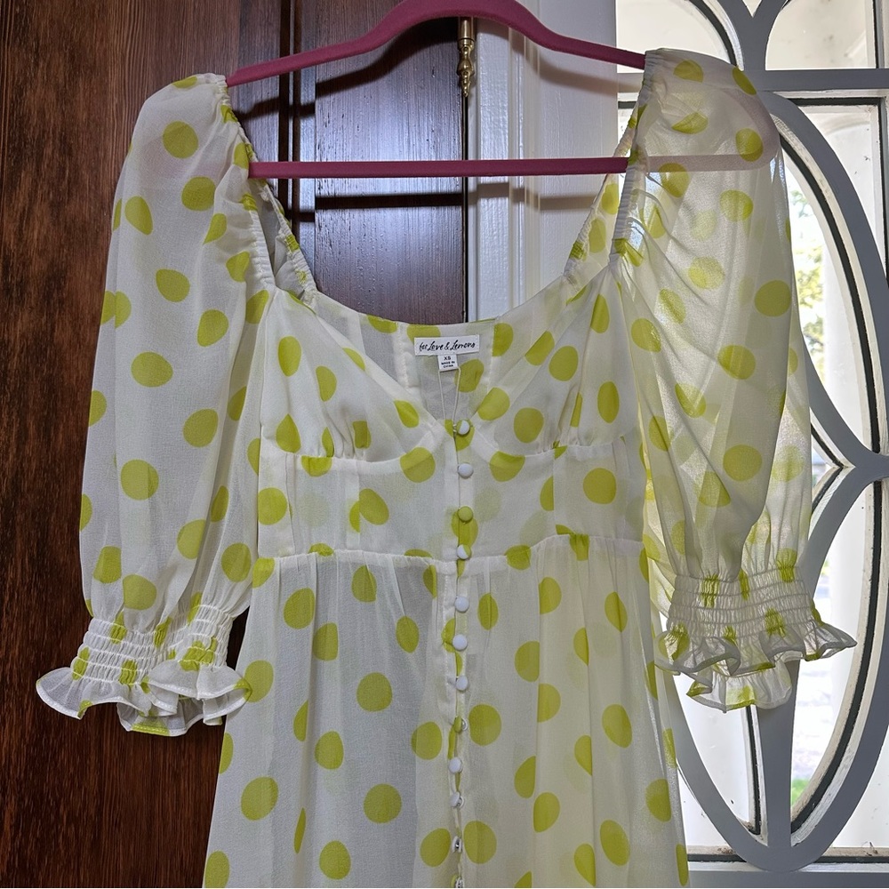 NWT For Love & Lemons Megan Maxi Dress Cover Up Yellow Polka Dot– Size XS - Picture 5 of 10